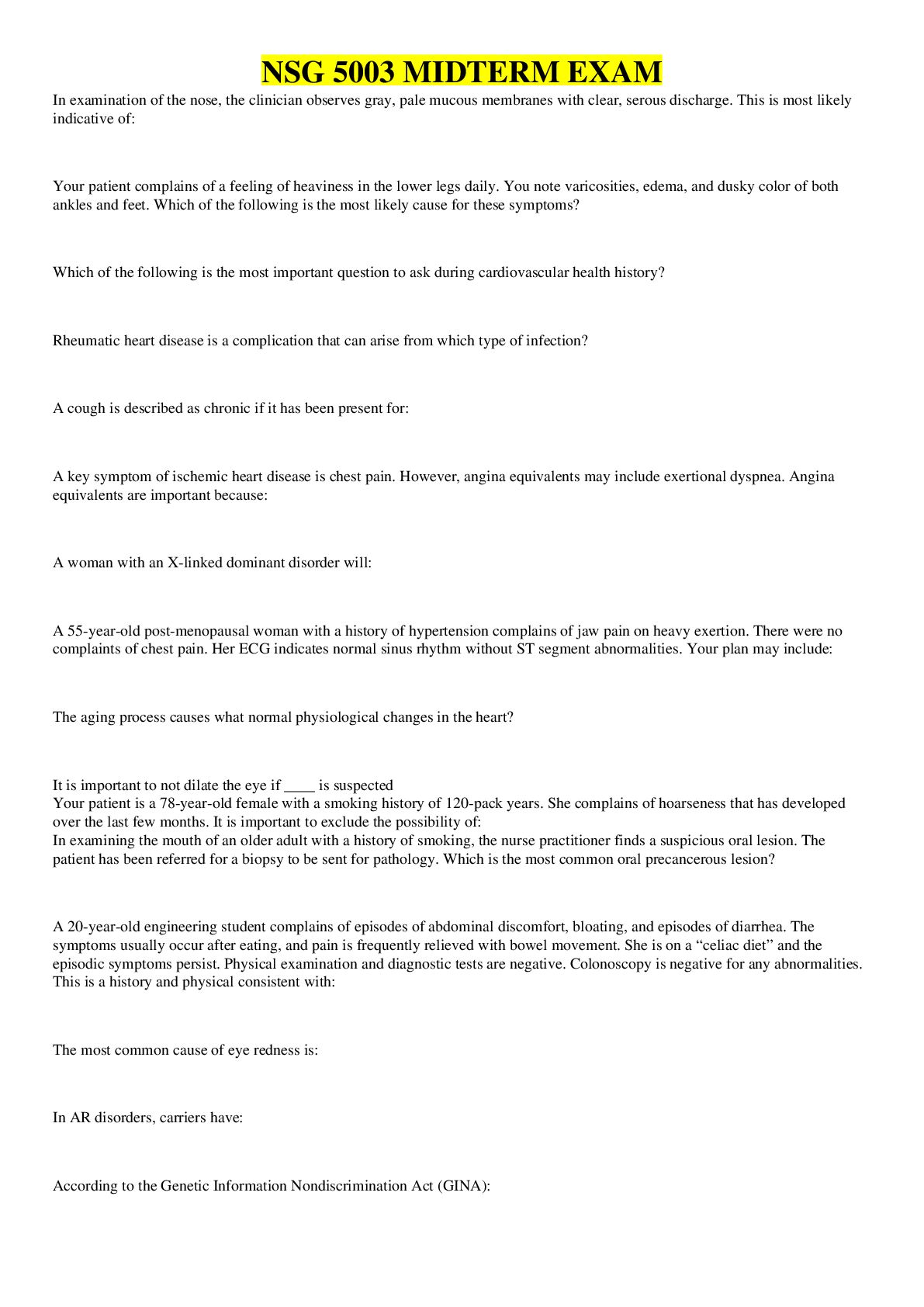 Preview image of NSG 5003 MIDTERM EXAM document